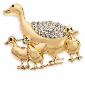 Charter Club Women's Duck Pin Gold Tone Clear Crystal Brooch New
